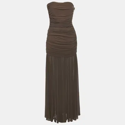 Pre-owned Retroféte Brown Stretch Mesh Ruche Adele Dress M