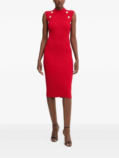 Retroféte Button-detail Midi Dress In Red