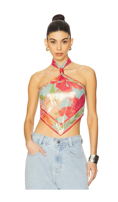 Retroféte Callie Top In Blue,fuchsia