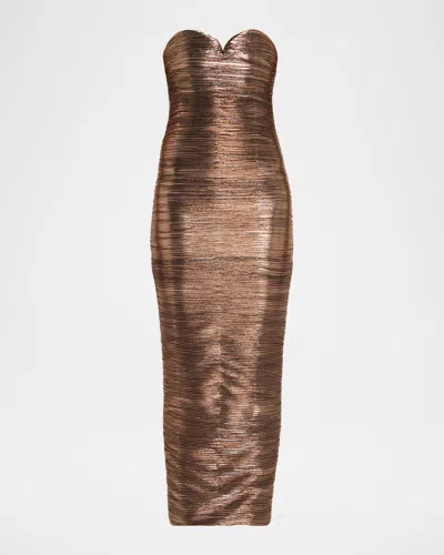 Retroféte Calypsa Strapless Lamé Midi Dress In Brown