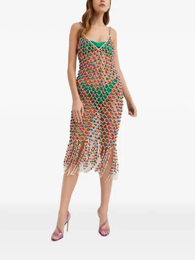 Retroféte Calypso Beaded Fringed Beach Midi Dresse In Multi
