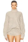 Retroféte Camden Embellished Turtleneck Sweater In Latte & Silver