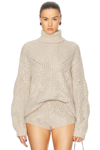 Retroféte Camden Embellished Turtleneck Sweater In Latte/silver