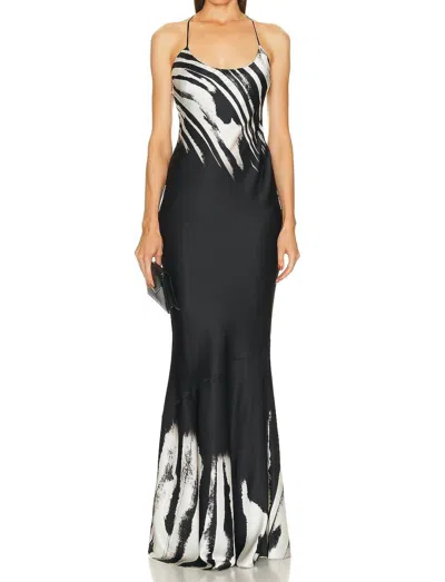 Retroféte Cami Silk Maxi Dress In Zebra Ink Ombre In Black