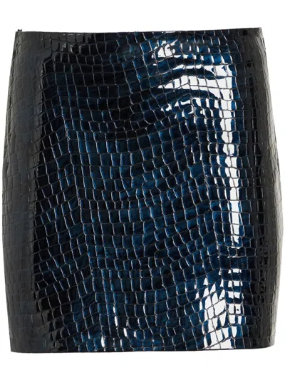 Retroféte Camila Leather Skirt In Blue
