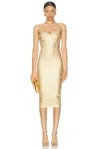 Retroféte Charlize Strapless Coated Knit Bodycon Midi Dress In Gold