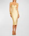 Retroféte Charlize Strapless Coated Knit Bodycon Midi Dress In Gold