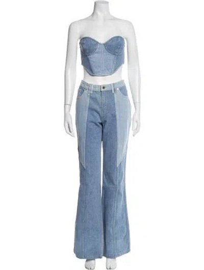 Pre-owned Retroféte Colorblock Pattern Distressed Accents Pant Set In Blue