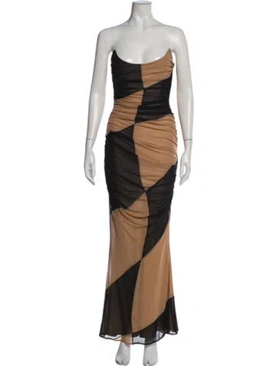 Pre-owned Retroféte Colorblock Pattern Long Dress In Brown