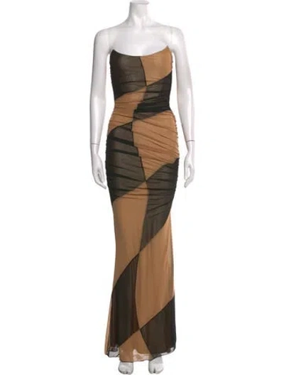 Pre-owned Retroféte Colorblock Pattern Long Dress In Brown
