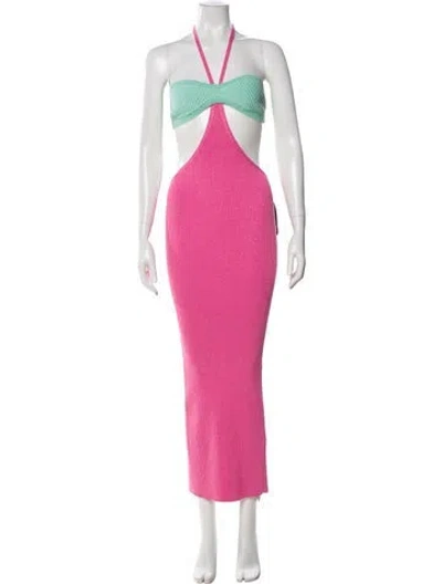 Pre-owned Retroféte Colorblock Pattern Long Dress W/ Tags In Pink
