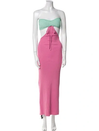 Pre-owned Retroféte Colorblock Pattern Midi Length Dress W/ Tags In Pink