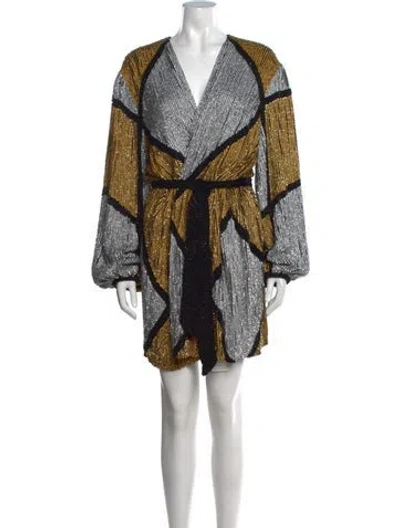 Pre-owned Retroféte Colorblock Pattern Mini Dress In Gold/silver