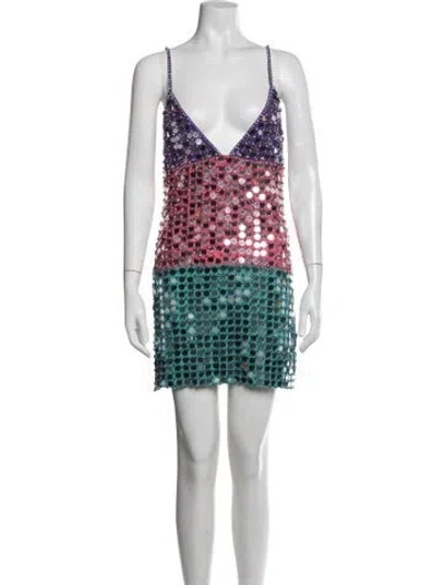 Pre-owned Retroféte Colorblock Pattern Mini Dress In Neutrals
