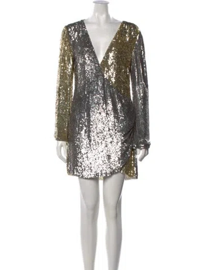 Pre-owned Retroféte Colorblock Pattern Mini Dress In Silver