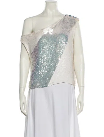 Pre-owned Retroféte Colorblock Pattern One-shoulder Top In White