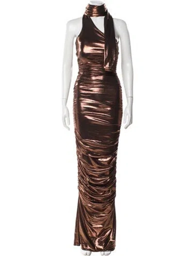 Pre-owned Retroféte Cowl Neck Long Dress In Brown