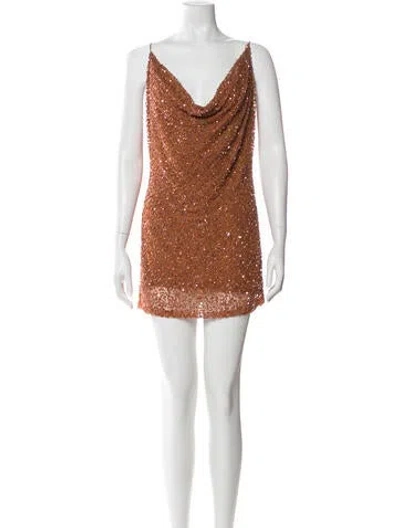 Pre-owned Retroféte Cowl Neck Mini Dress In Brown