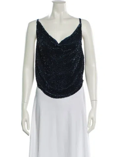 Pre-owned Retroféte Cowl Neck Sleeveless Crop Top In Green