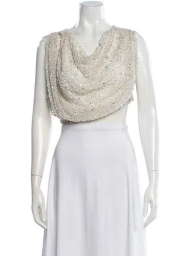 Pre-owned Retroféte Cowl Neck Sleeveless Crop Top In White