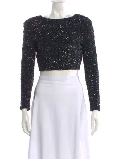 Pre-owned Retroféte Crew Neck Long Sleeve Crop Top In Black