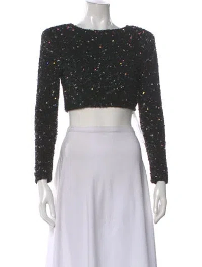 Pre-owned Retroféte Crew Neck Long Sleeve Crop Top In Black