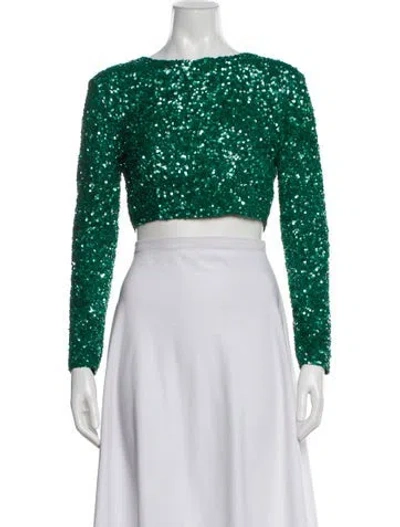 Pre-owned Retroféte Crew Neck Long Sleeve Crop Top In Green