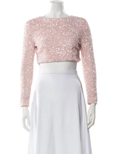Pre-owned Retroféte Crew Neck Long Sleeve Crop Top In Pink