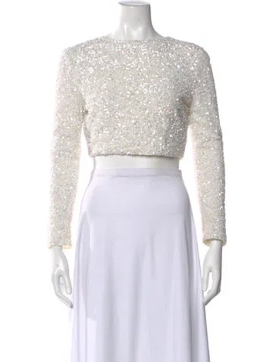 Pre-owned Retroféte Crew Neck Long Sleeve Crop Top In White