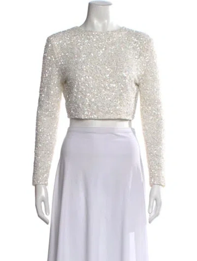 Pre-owned Retroféte Crew Neck Long Sleeve Crop Top In White
