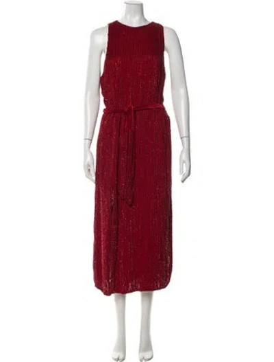 Pre-owned Retroféte Crew Neck Midi Length Dress In Red