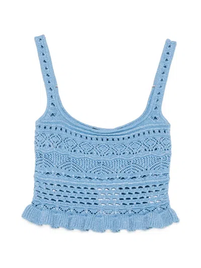 Retroféte Crochet Ruffled Top In Blue