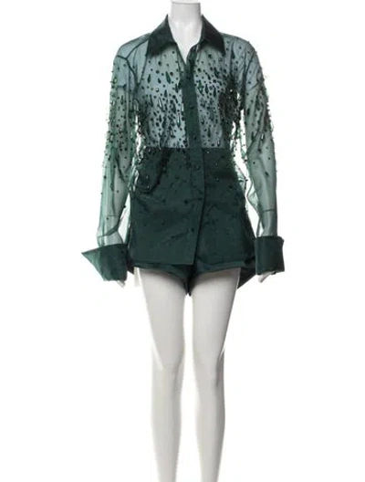 Pre-owned Retroféte Crystal Embellishments Short Set In Green