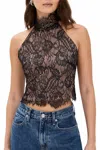 Retroféte Violet Halterneck Sheer-lace Top In Black