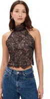 Retroféte Violet Halterneck Sheer-lace Top In Black