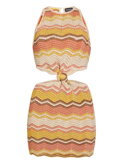 Retroféte Dania Crochet Wave Mini Dress In Yellow