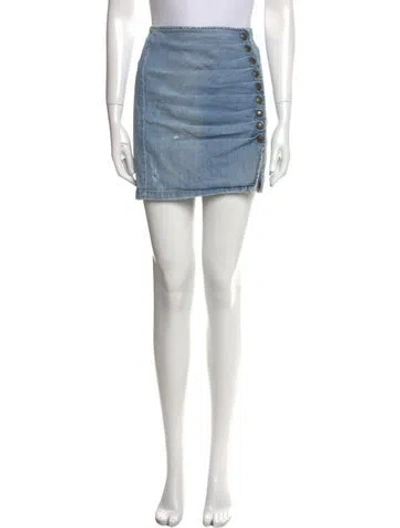 Pre-owned Retroféte Distressed Accents Mini Skirt In Blue