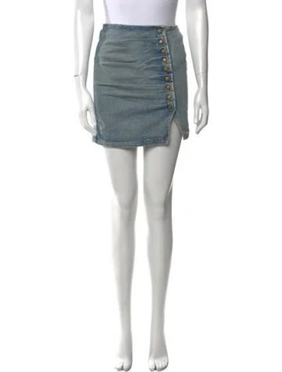 Pre-owned Retroféte Distressed Accents Mini Skirt In Blue