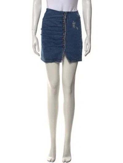 Pre-owned Retroféte Distressed Accents Mini Skirt In Blue