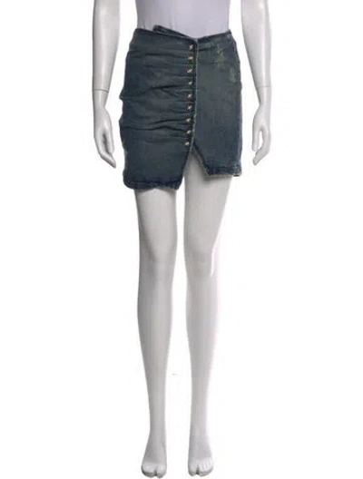 Pre-owned Retroféte Distressed Accents Mini Skirt In Blue