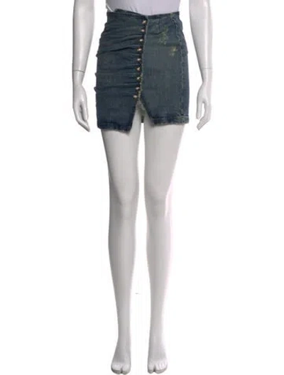 Pre-owned Retroféte Distressed Accents Mini Skirt In Blue