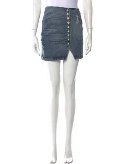 Pre-owned Retroféte Distressed Accents Mini Skirt In Blue