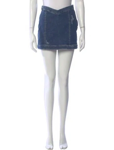 Pre-owned Retroféte Distressed Accents Mini Skirt In Blue