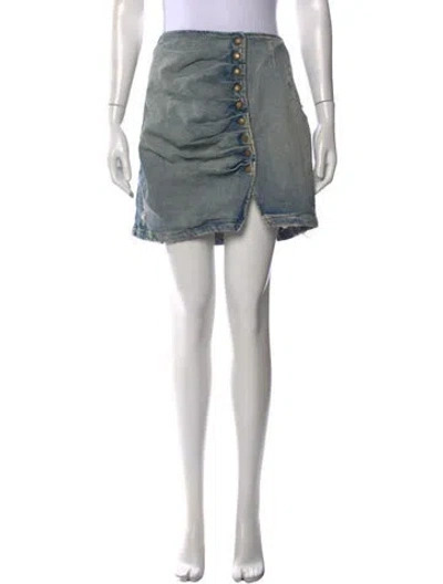 Pre-owned Retroféte Distressed Accents Mini Skirt In Blue