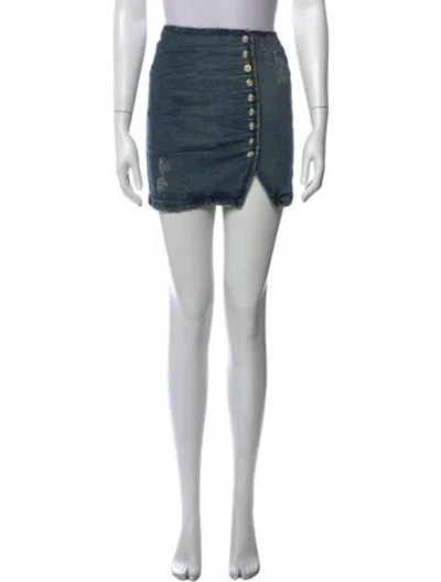 Pre-owned Retroféte Distressed Accents Mini Skirt In Blue