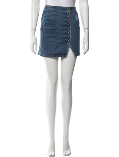 Pre-owned Retroféte Distressed Accents Mini Skirt In Blue