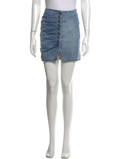 Pre-owned Retroféte Distressed Accents Mini Skirt In Blue