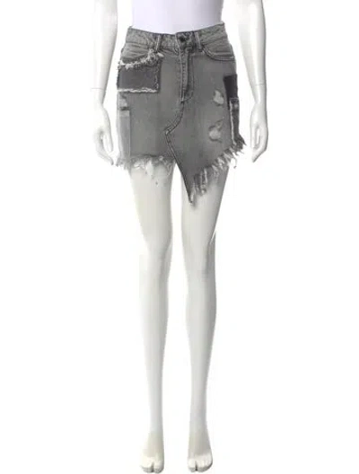 Pre-owned Retroféte Distressed Accents Mini Skirt In Grey
