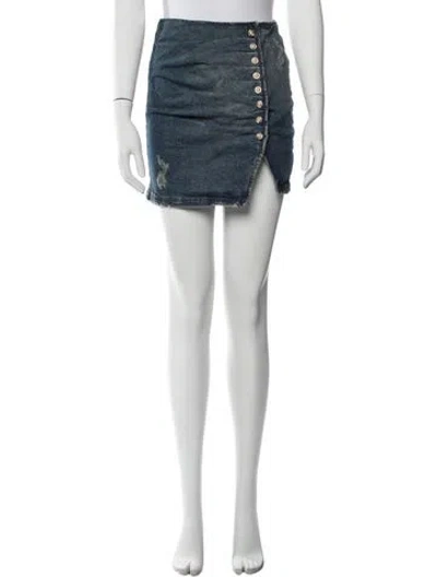 Pre-owned Retroféte Distressed Accents Mini Skirt W/ Tags In Blue