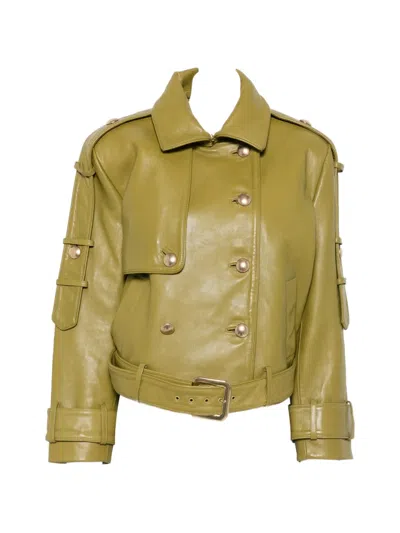 Retroféte Double-breasted Belted Jacket In Green